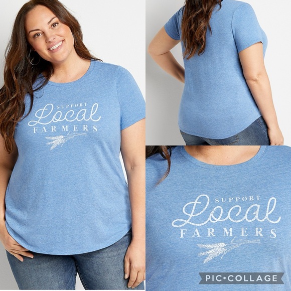 NEW! Maurices Support Local Farmers Graphic Short Sleeve T-Shirt In Vintage Blue - Picture 1 of 16